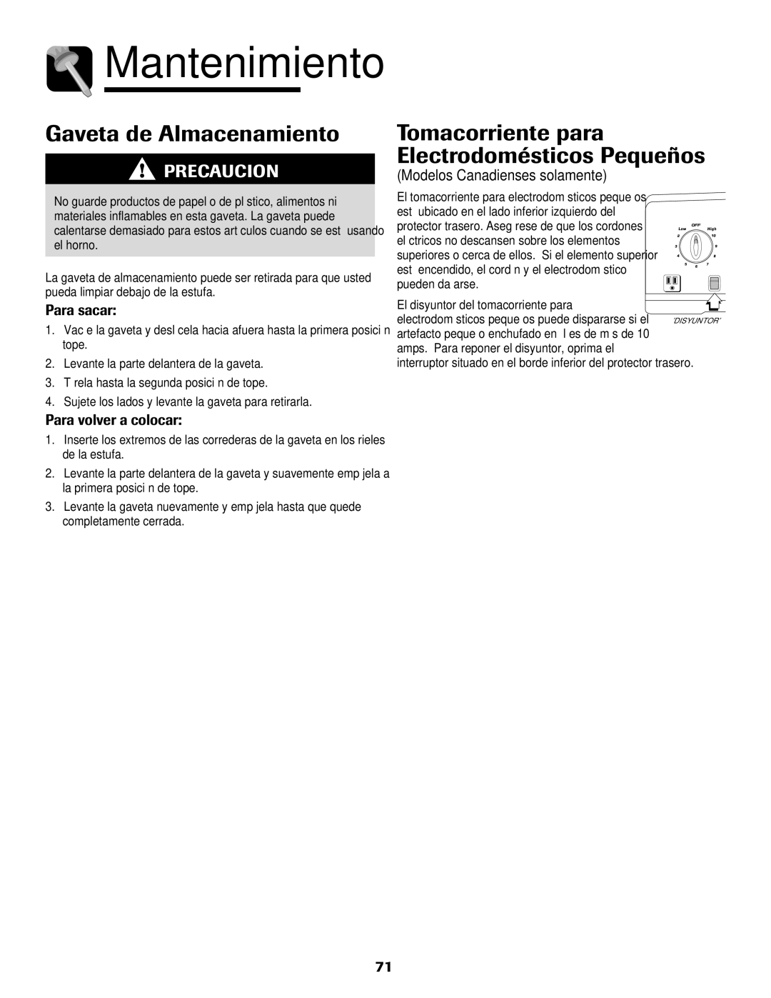 Amana Smoothtop Gaveta de Almacenamiento, Tomacorriente para Electrodomésticos Pequeños, Modelos Canadienses solamente 