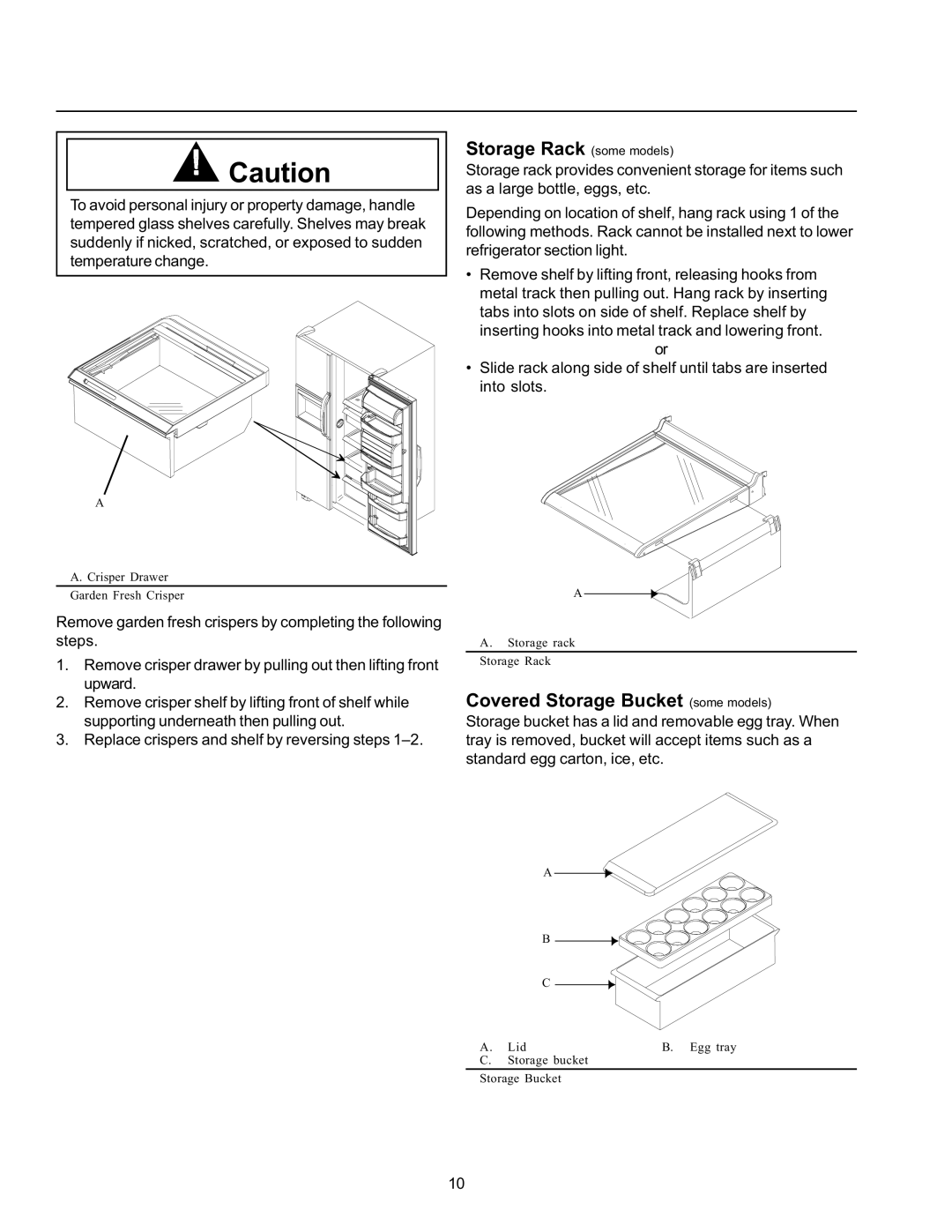 Amana SRD26VW, SRD26VE, SBDE21VPSE, SBD21VL, SBD21VE, SRD21VW Storage Rack some models, Covered Storage Bucket some models 