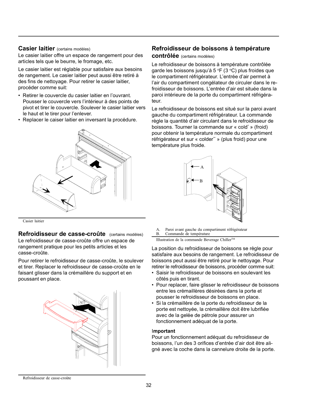 Amana SRD26VPSE, SRD26VE Refroidisseur de casse-croûte certains modèles, Refroidisseur de boissons à température contrôlée 