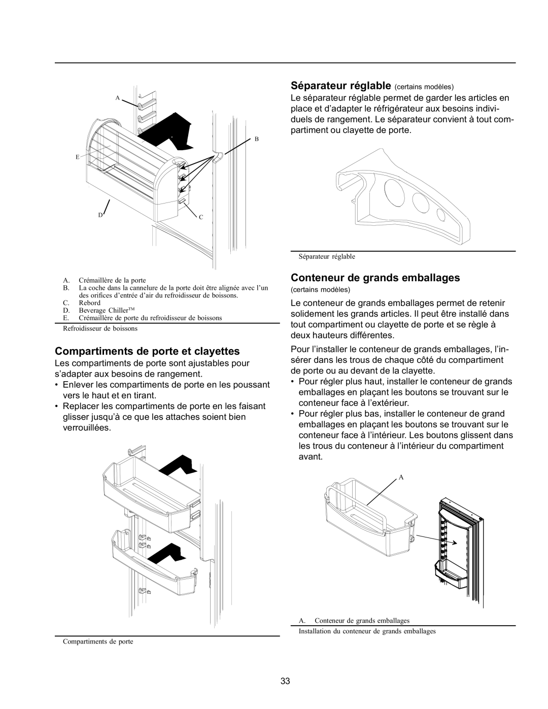 Amana SRD26VW Séparateur réglable certains modèles, Compartiments de porte et clayettes, Conteneur de grands emballages 