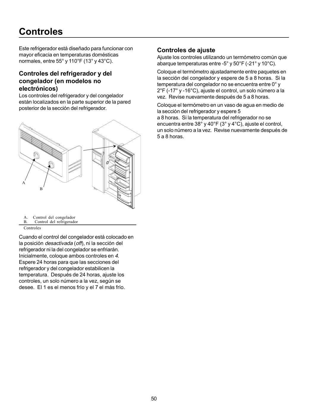 Amana SRD21VW, SRD26VE, SBDE21VPSE, SBD21VL, SBD21VE, SRD23VL, SBD21VPE, SRD23VPSE, SPD26VW, SRD26VPSE Controles de ajuste 