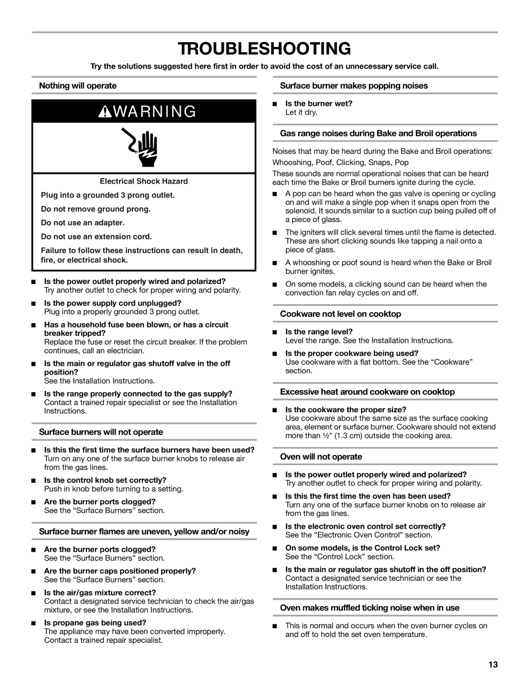 Amana standard cleaning gas range manual Troubleshooting 