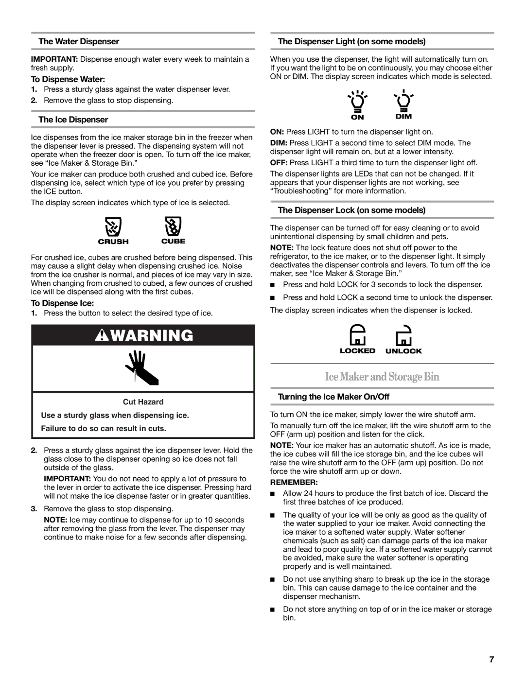 Amana T2RFWG2, T1WG2L installation instructions Ice Maker and Storage Bin 