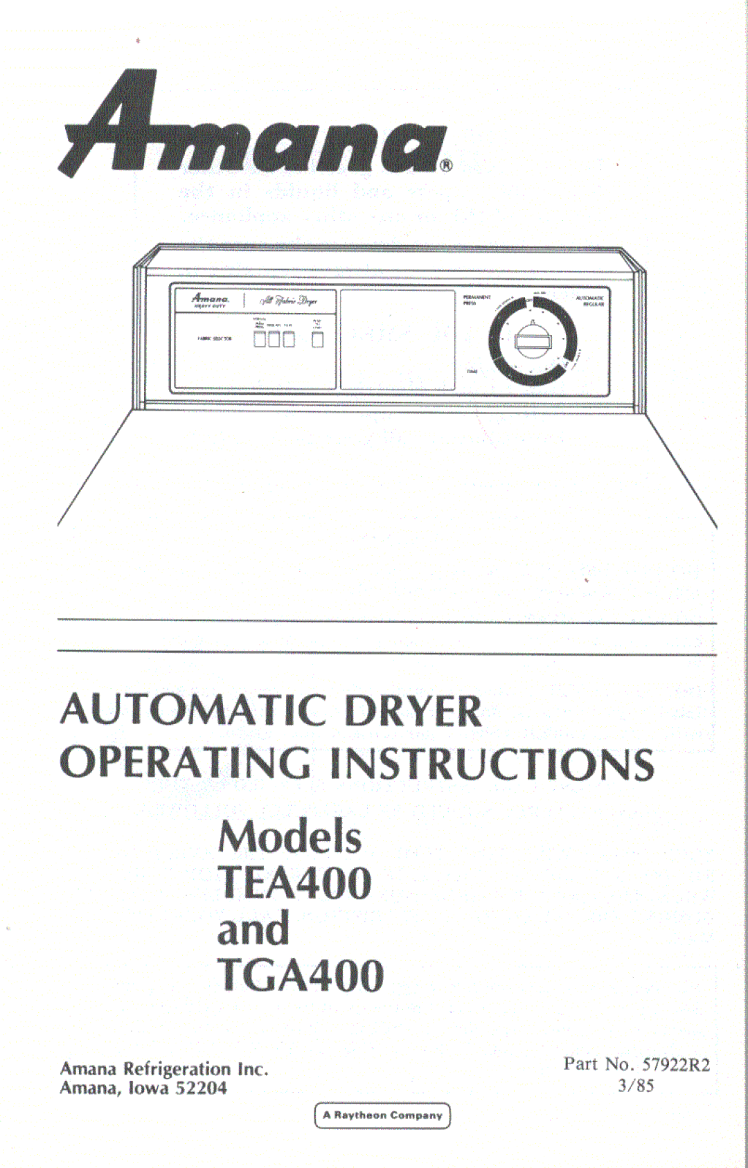 Amana TEA400, TGA400 manual 