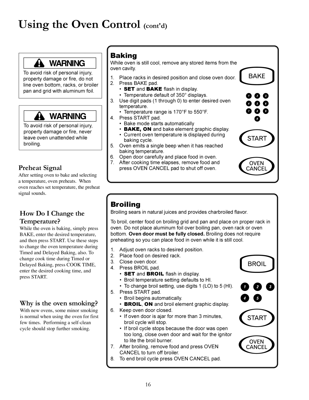 Amana The Big Oven Gas Range, ACF3355A Using the Oven Control contd, Baking, How Do I Change the Temperature?, Broiling 