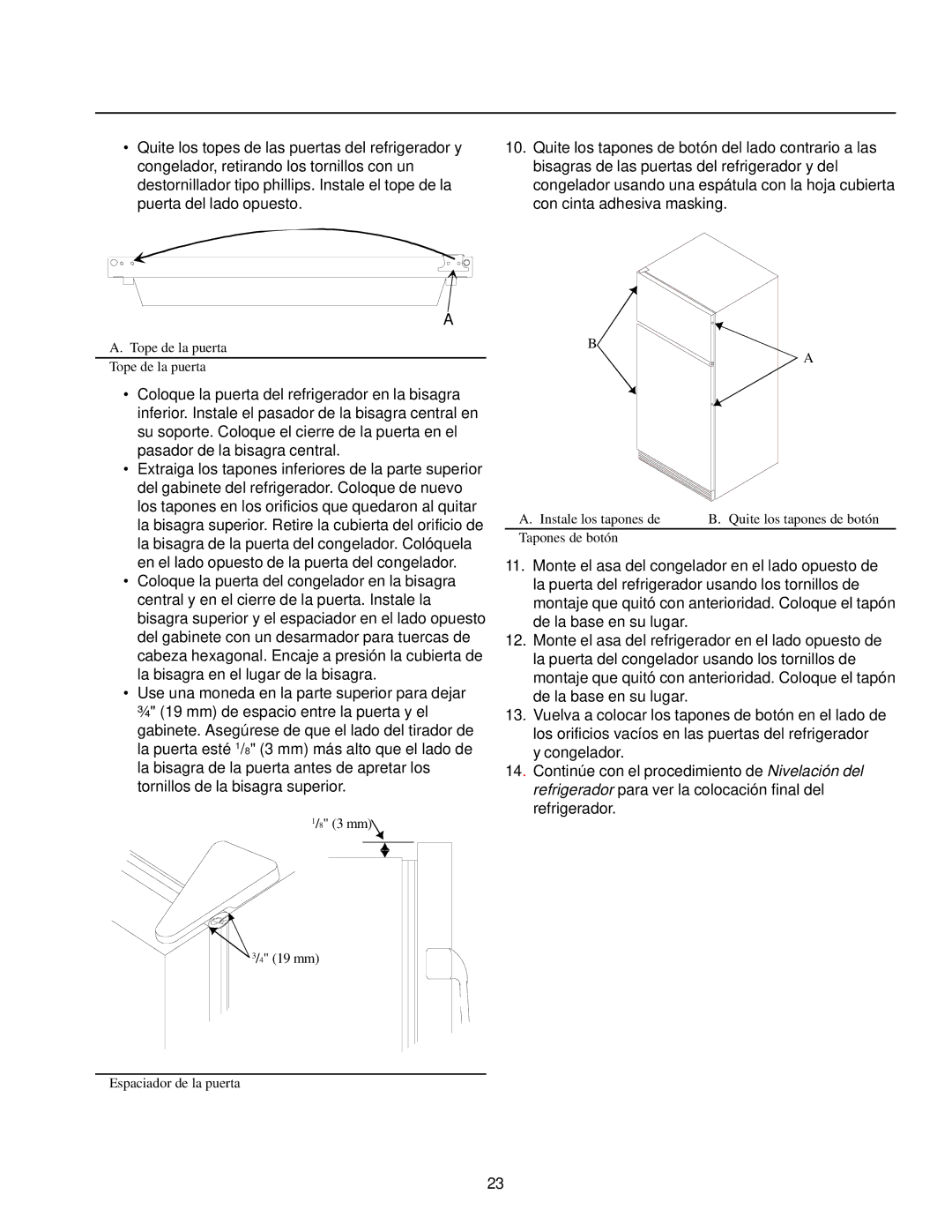 Amana Top-Freezer Refrigerator owner manual Tope de la puerta Tope de la puerta 