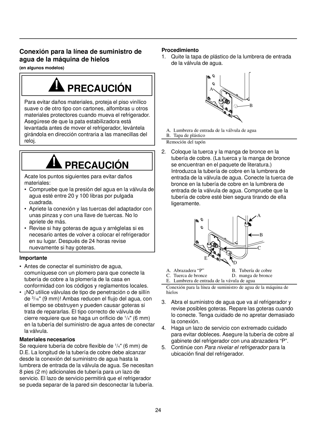 Amana Top-Freezer Refrigerator owner manual Importante, Materiales necesarios, Procedimiento 