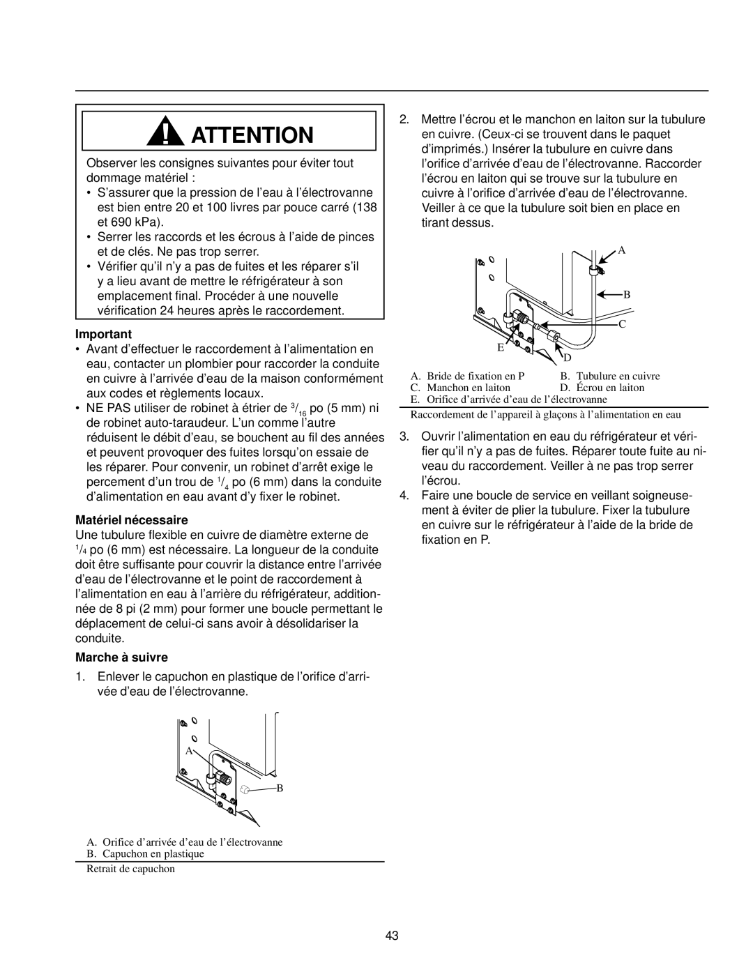 Amana Top-Freezer Refrigerator owner manual Matériel nécessaire, Marche à suivre 