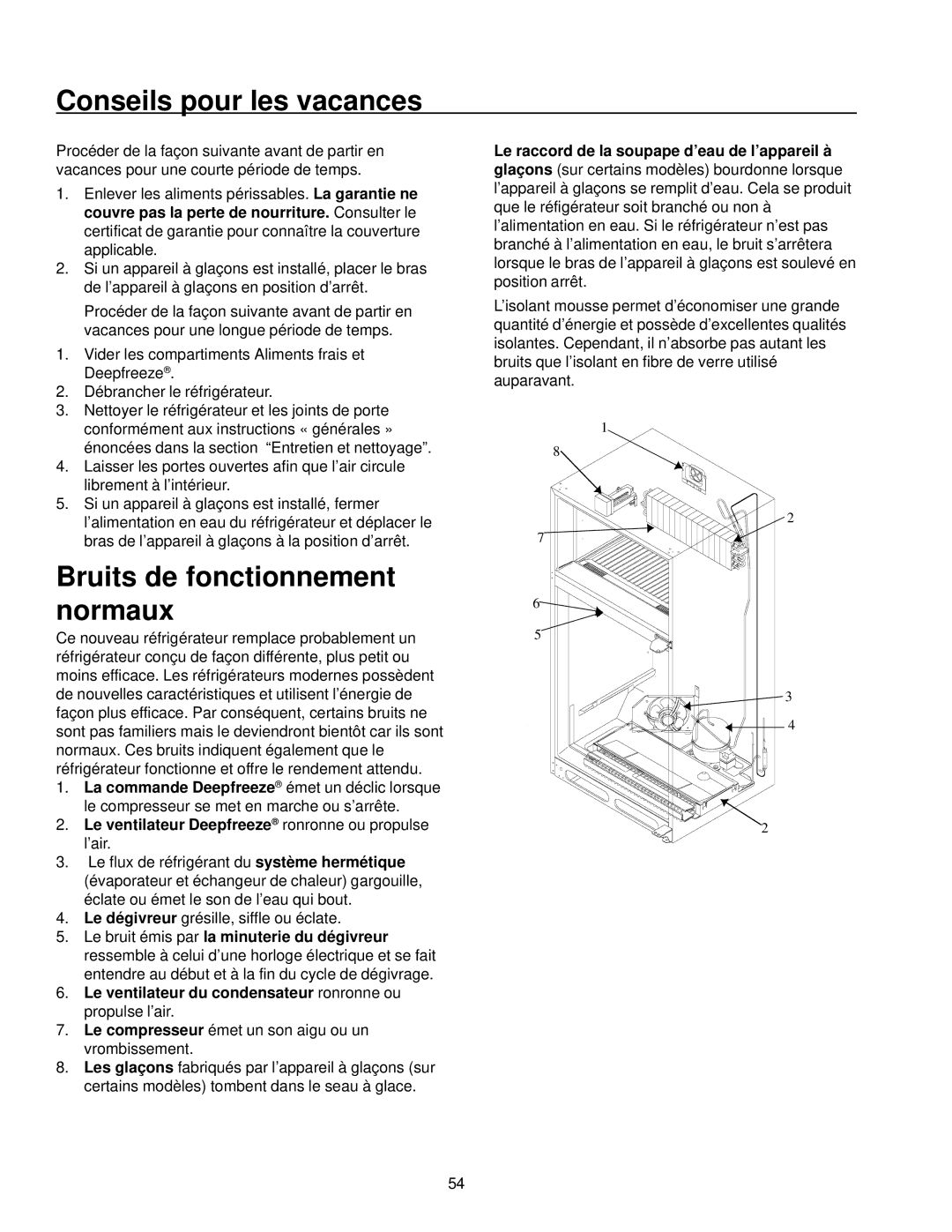 Amana Top-Freezer Refrigerator owner manual Conseils pour les vacances, Bruits de fonctionnement normaux 