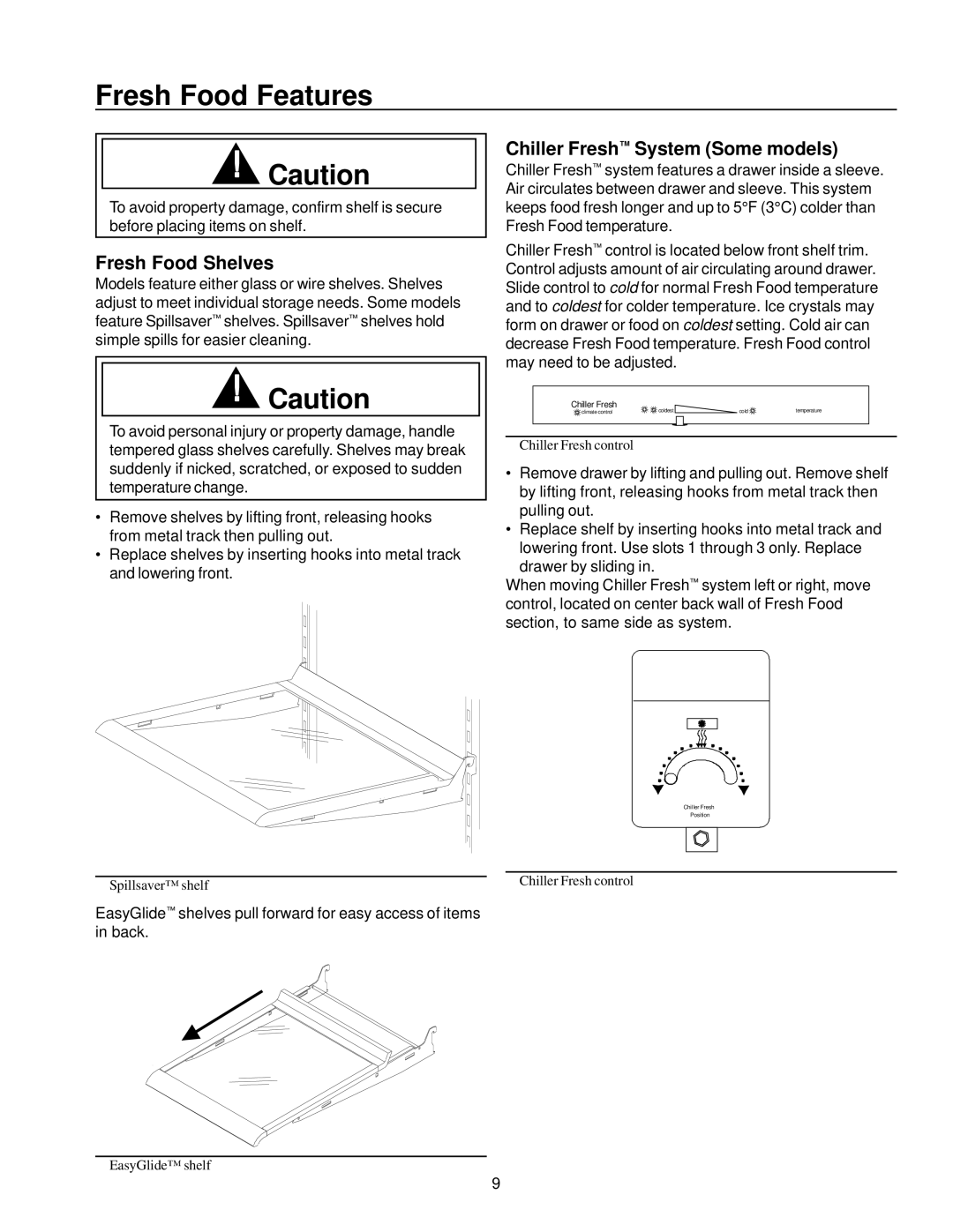 Amana Top-Freezer Refrigerator owner manual Fresh Food Features, Fresh Food Shelves, Chiller Fresh System Some models 