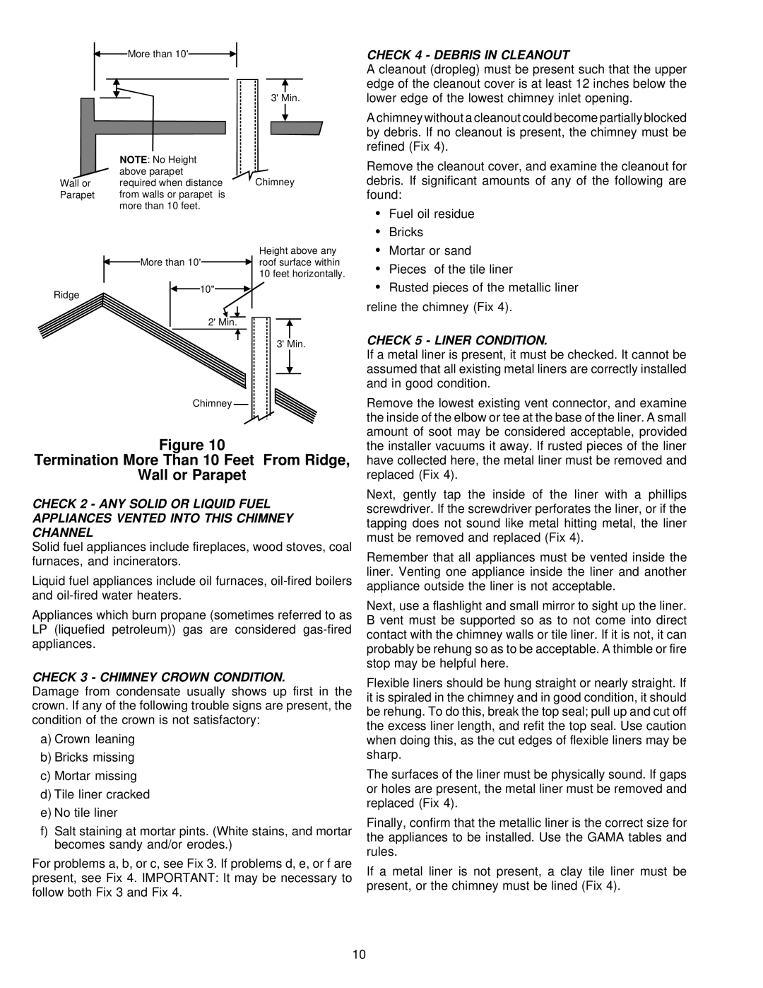 Amana VR8205 Termination More Than 10 Feet From Ridge Wall or Parapet, Check 4 Debris in Cleanout, Check 5 Liner Condition 