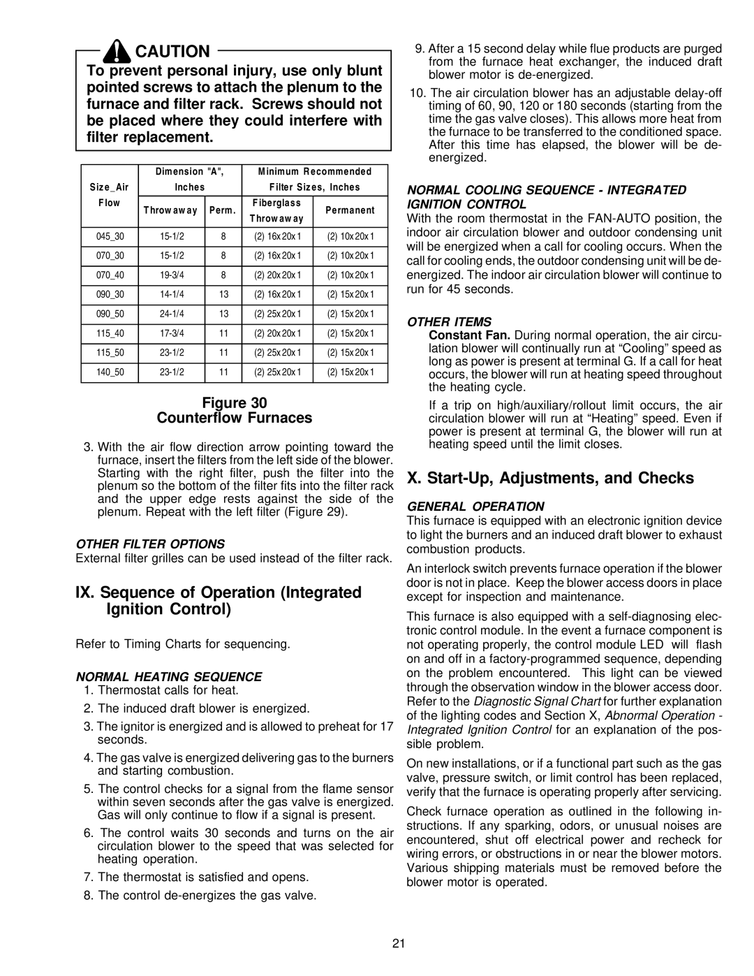 Amana VR8205 IX. Sequence of Operation Integrated Ignition Control, Start-Up, Adjustments, and Checks 