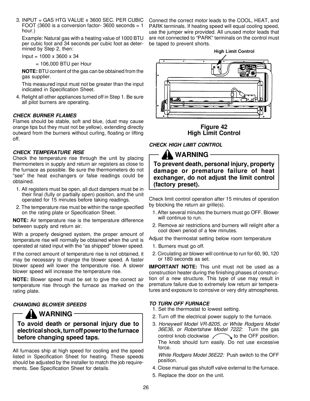 Amana VR8205 installation instructions High Limit Control 