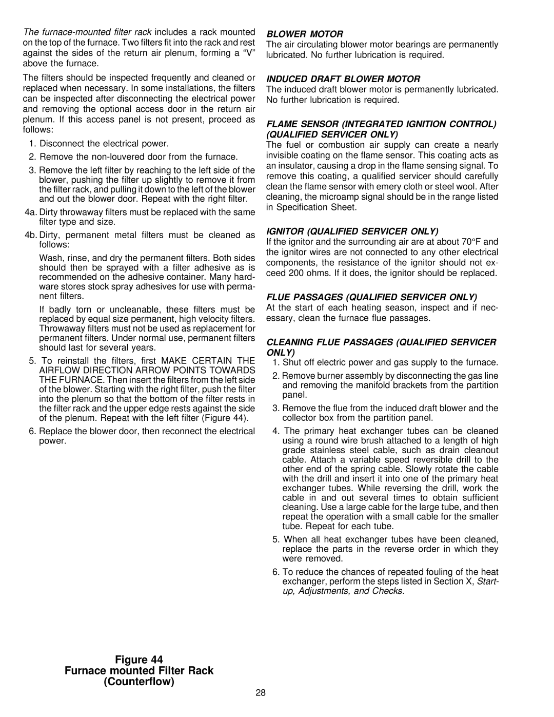 Amana VR8205 installation instructions Furnace mounted Filter Rack Counterflow 