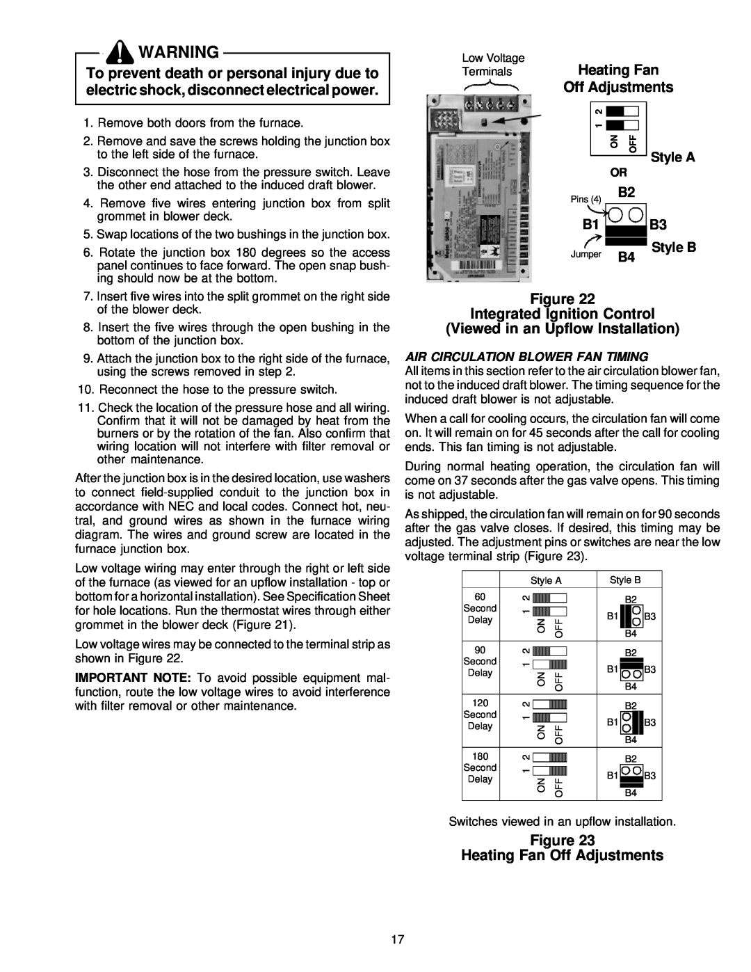 Amana VR8205 Figure Integrated Ignition Control, Viewed in an Upflow Installation, Figure Heating Fan Off Adjustments 