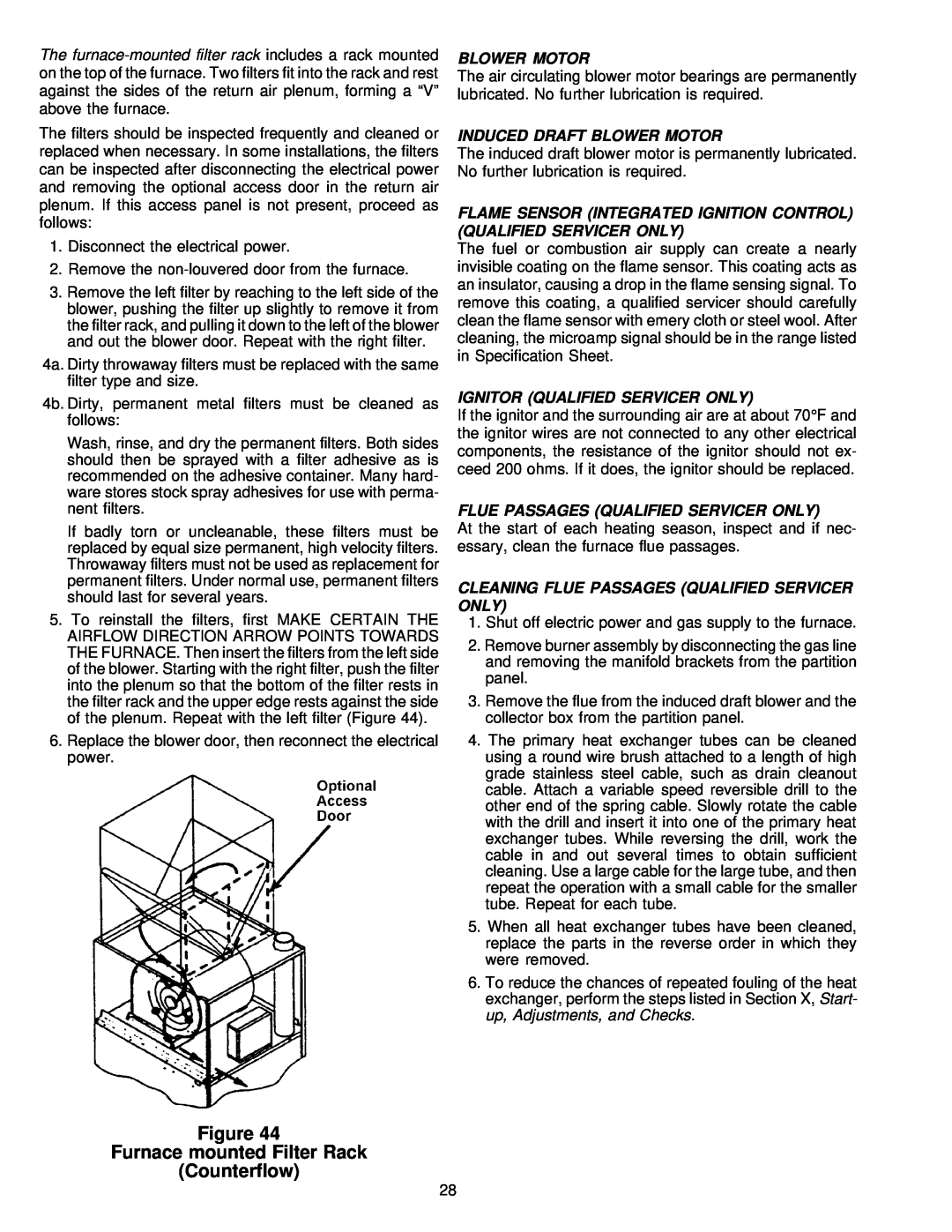 Amana VR8205 installation instructions Figure Furnace mounted Filter Rack Counterflow, Induced Draft Blower Motor 