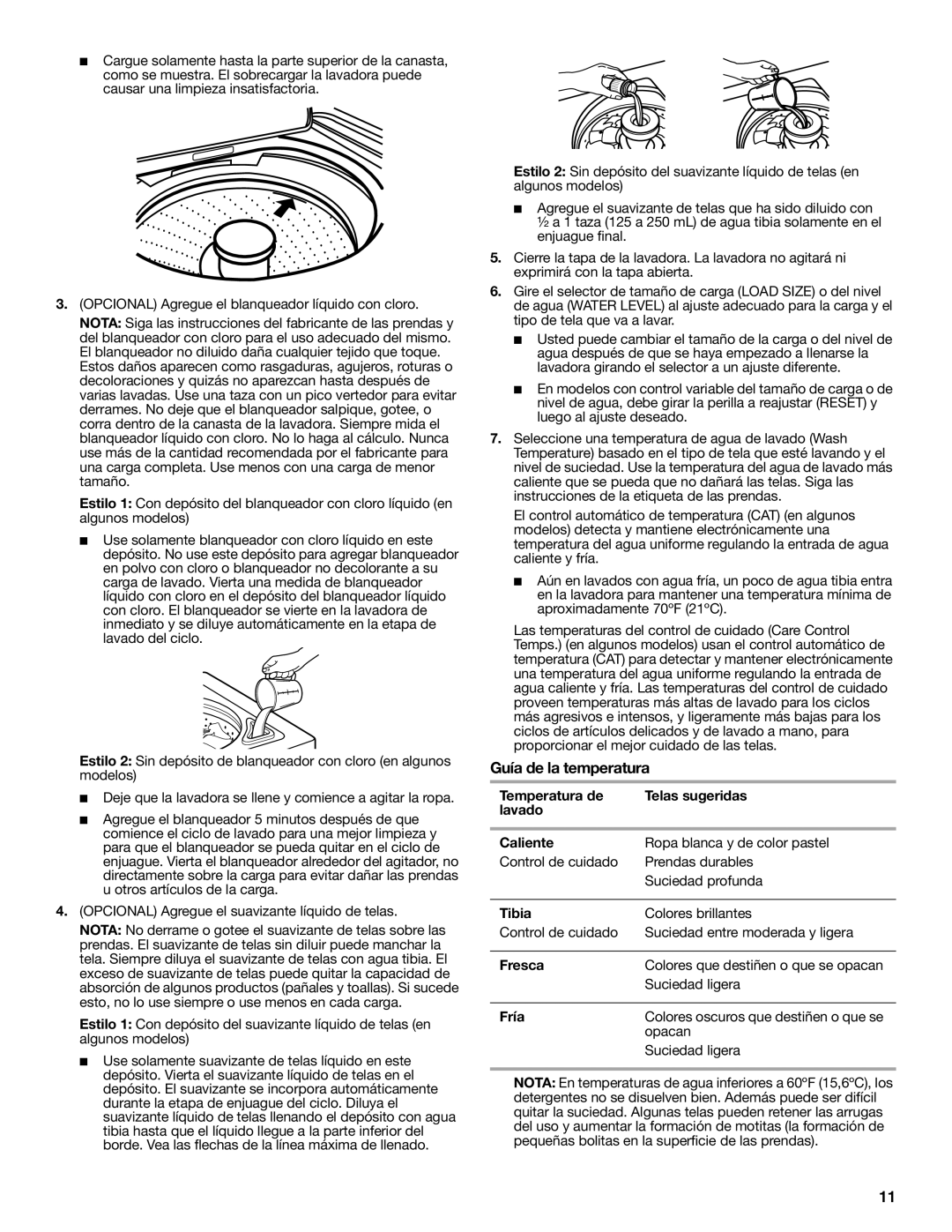 Amana W10092679 warranty Temperatura de Telas sugeridas Lavado Caliente, Tibia, Fresca, Fría 