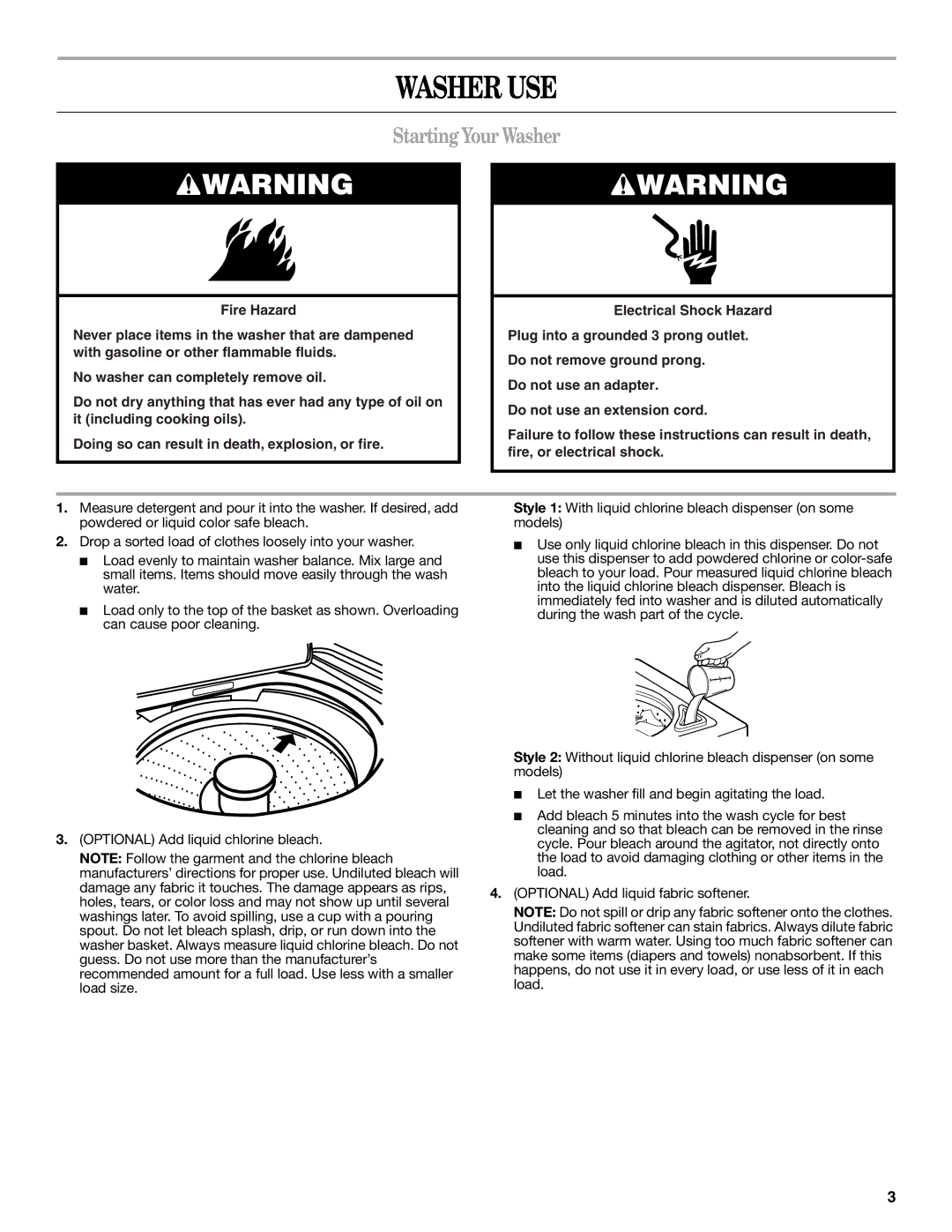 Amana W10092679 warranty Washer USE, Starting YourWasher 