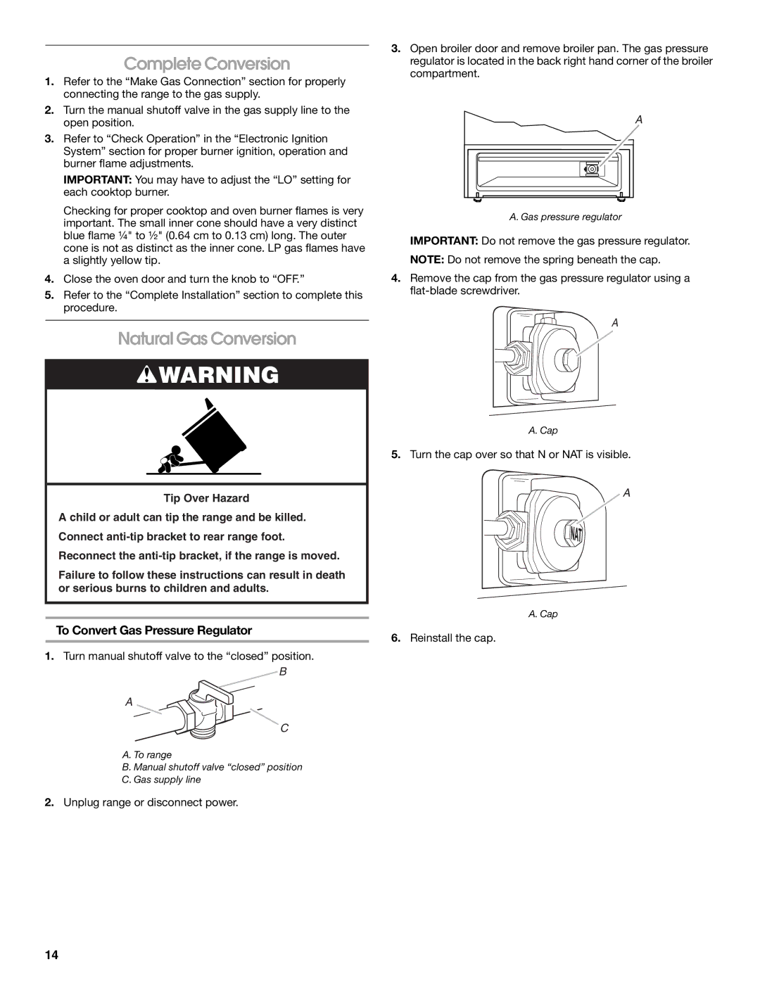 Amana W10130752B installation instructions Complete Conversion, Natural Gas Conversion 