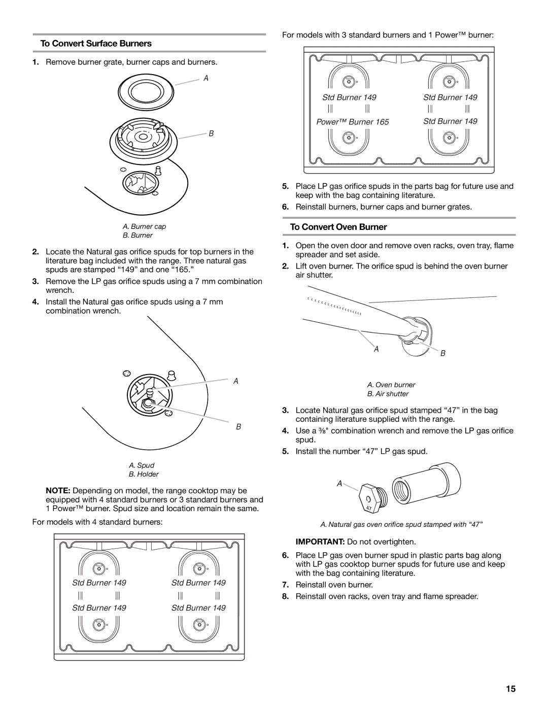 Amana W10130752B installation instructions Std Burner 