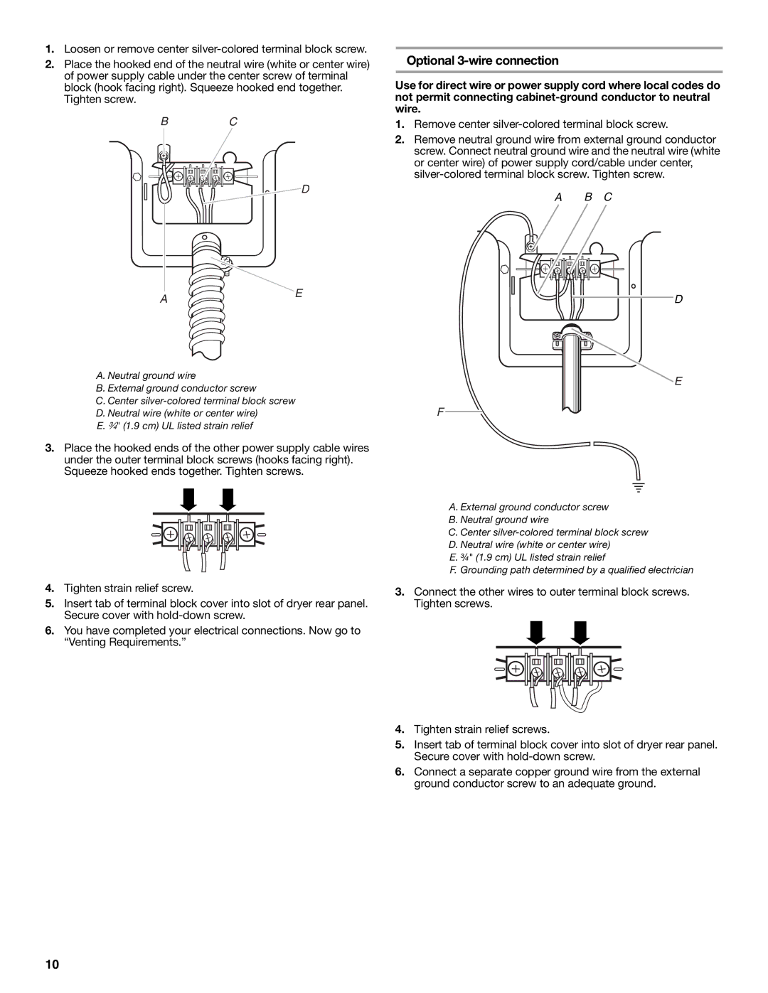 Amana W10150612A installation instructions Optional 3-wire connection 