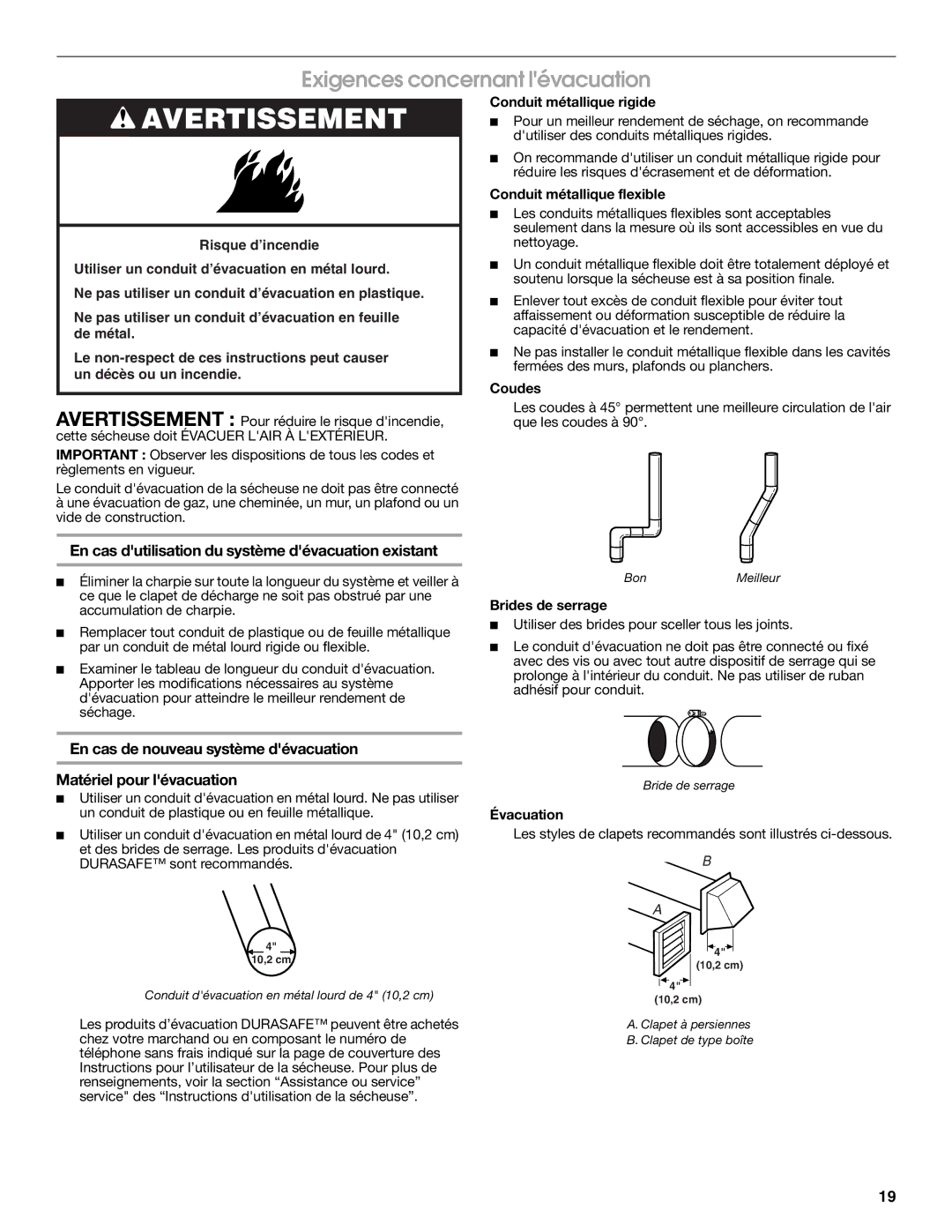 Amana W10150612A Exigences concernant lévacuation, En cas dutilisation du système dévacuation existant 