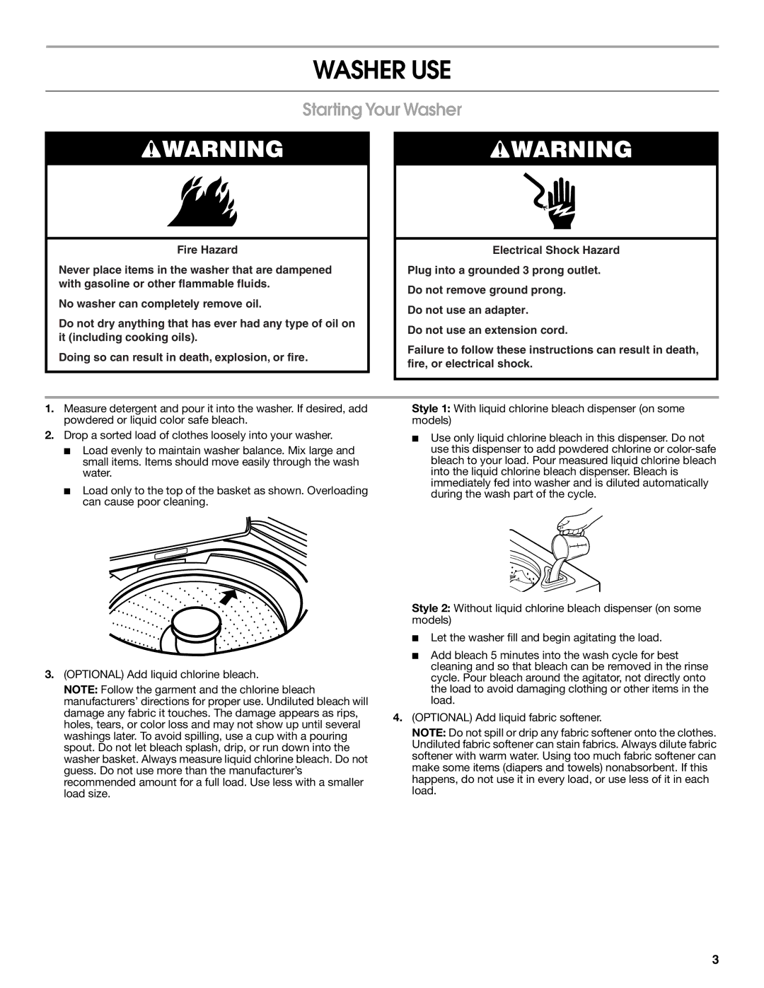 Amana W10150618A warranty Washer USE, Starting Your Washer 