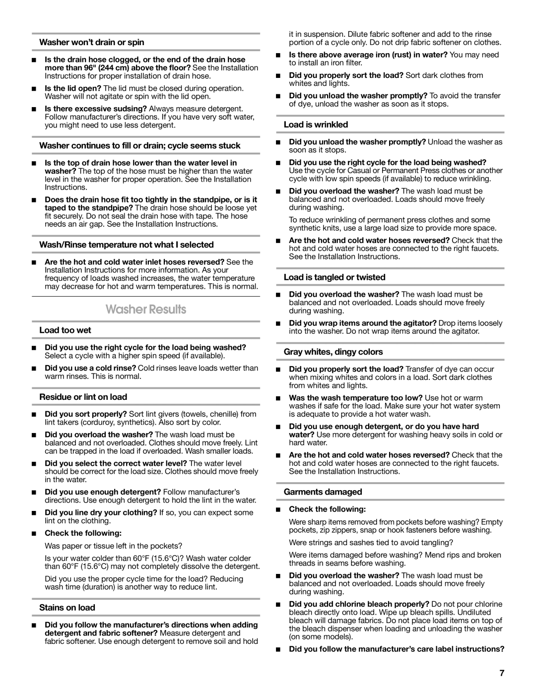 Amana W10150618A warranty Washer Results 