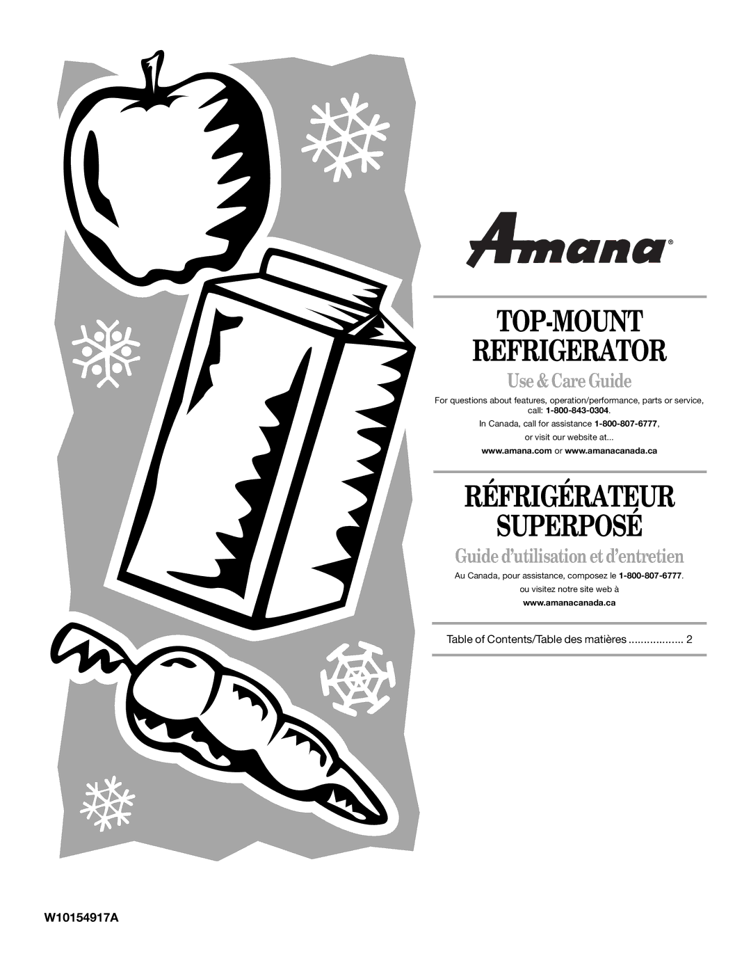 Amana W10154917A manual TOP-MOUNT Refrigerator 