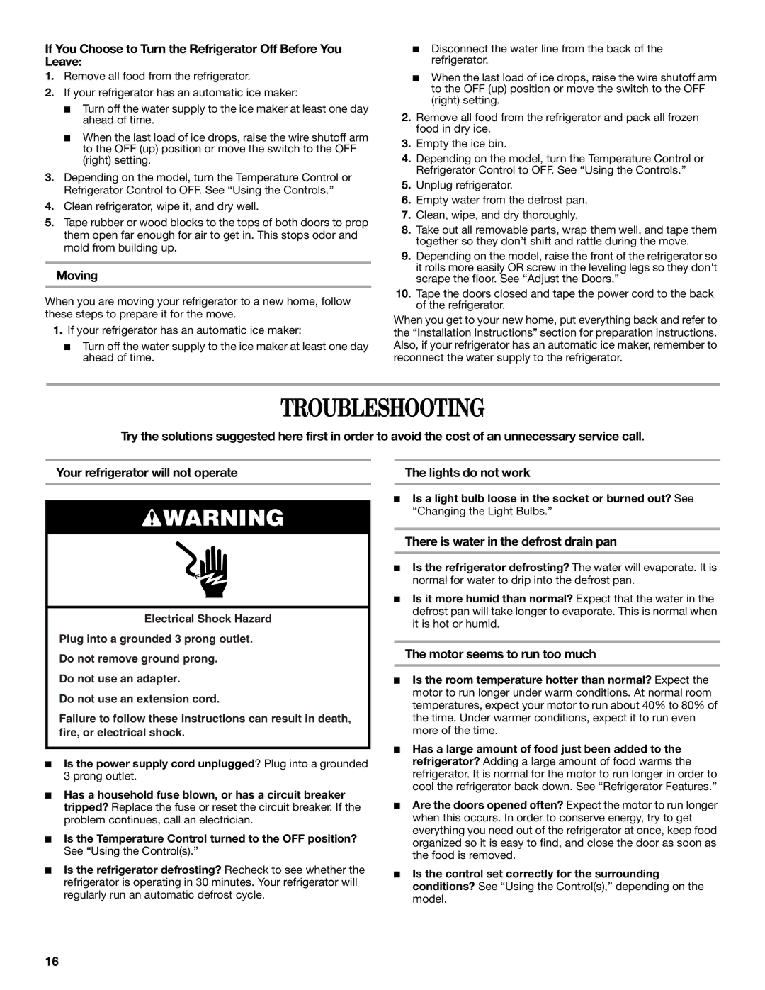 Amana W10154917A manual Troubleshooting 