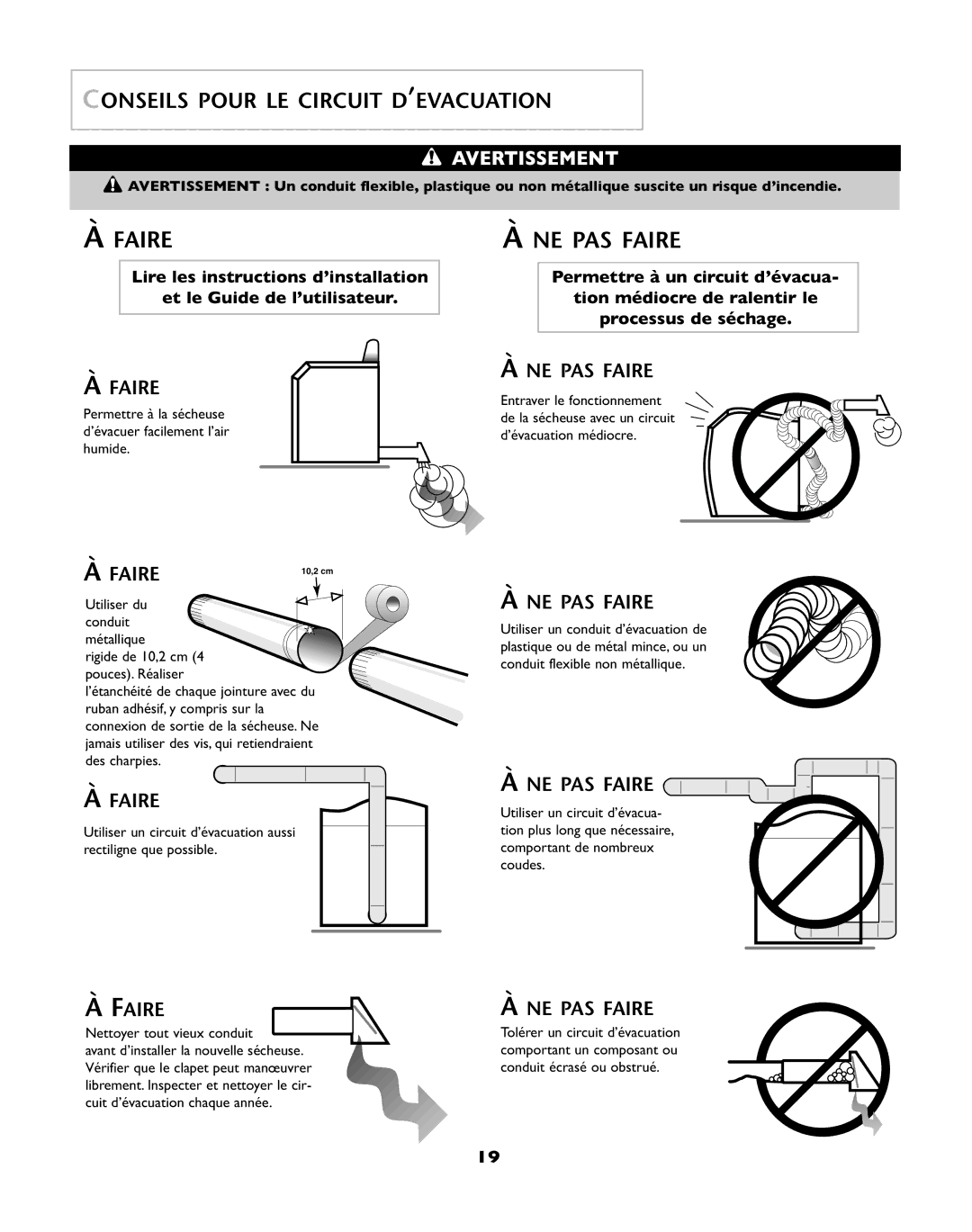 Amana W101611016 operating instructions Faire, Conseils Pour LE Circuit D’EVACUATION 