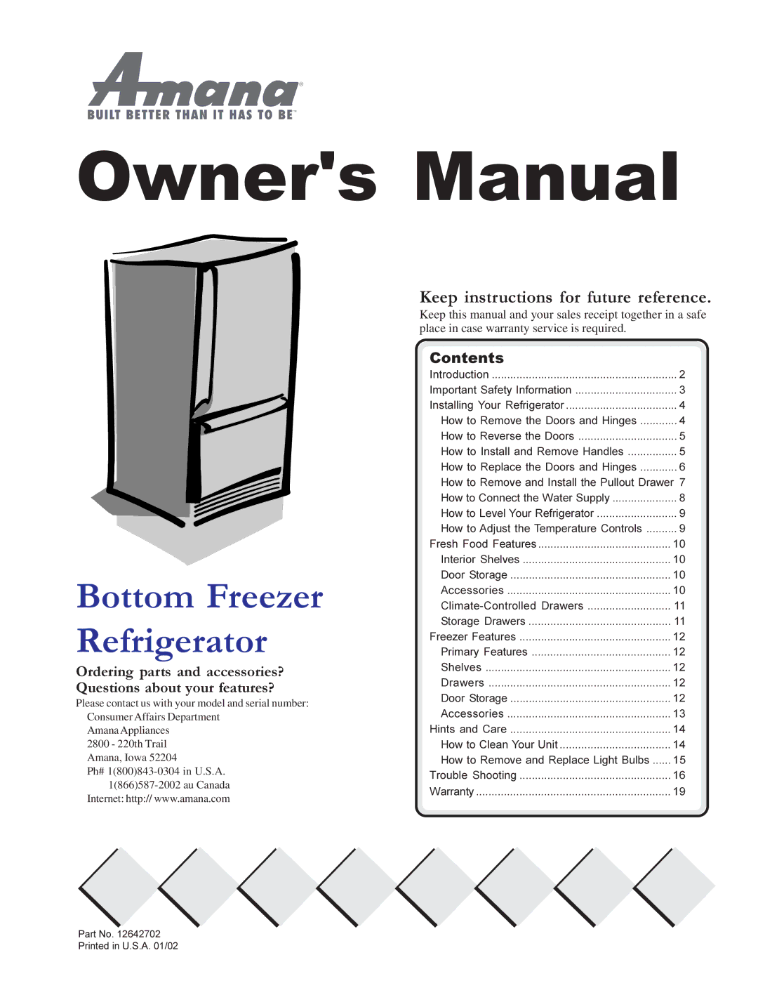 Amana W10175445A owner manual Keep instructions for future reference, Contents 