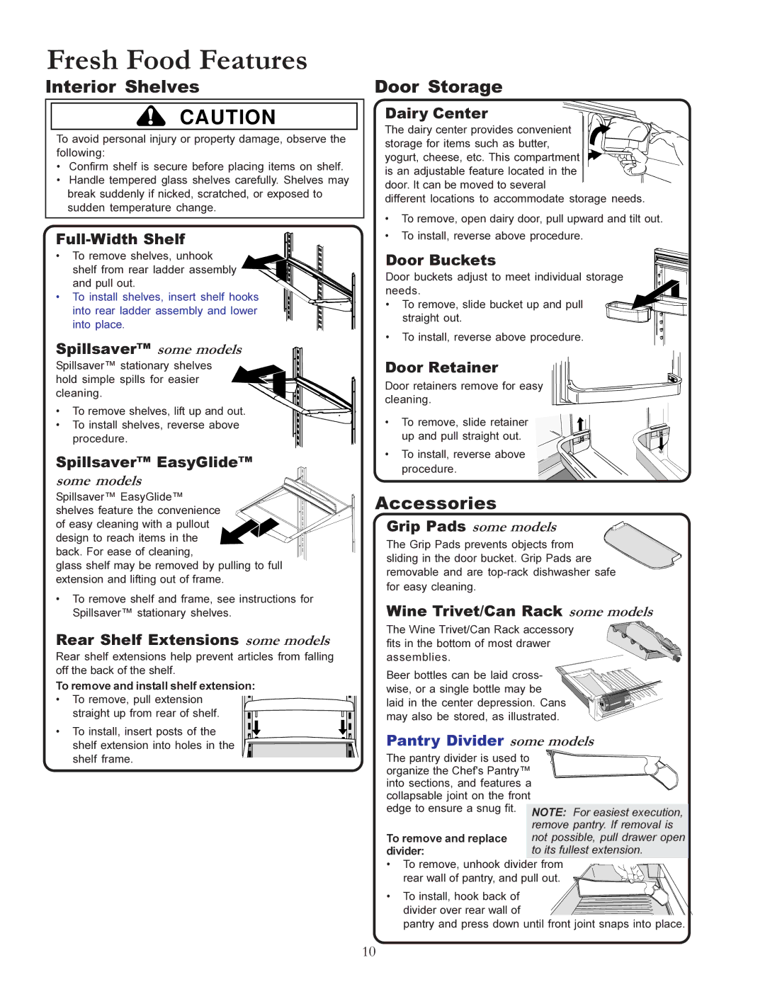 Amana W10175445A owner manual Fresh Food Features, Interior Shelves, Door Storage, Accessories 