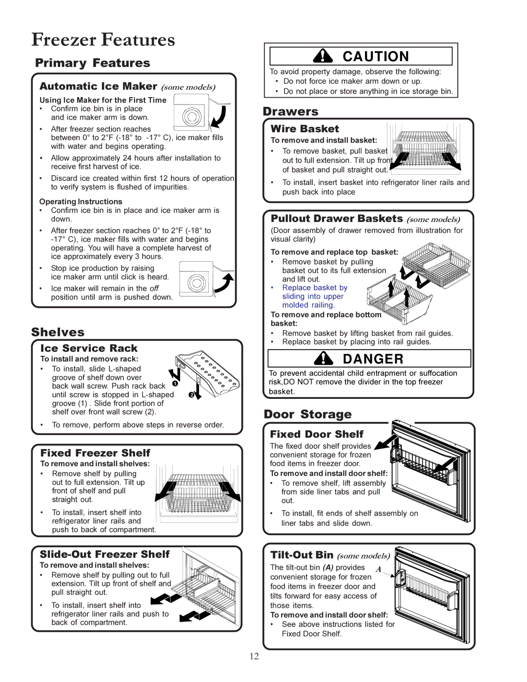 Amana W10175445A owner manual Freezer Features, Primary Features, Shelves, Drawers 