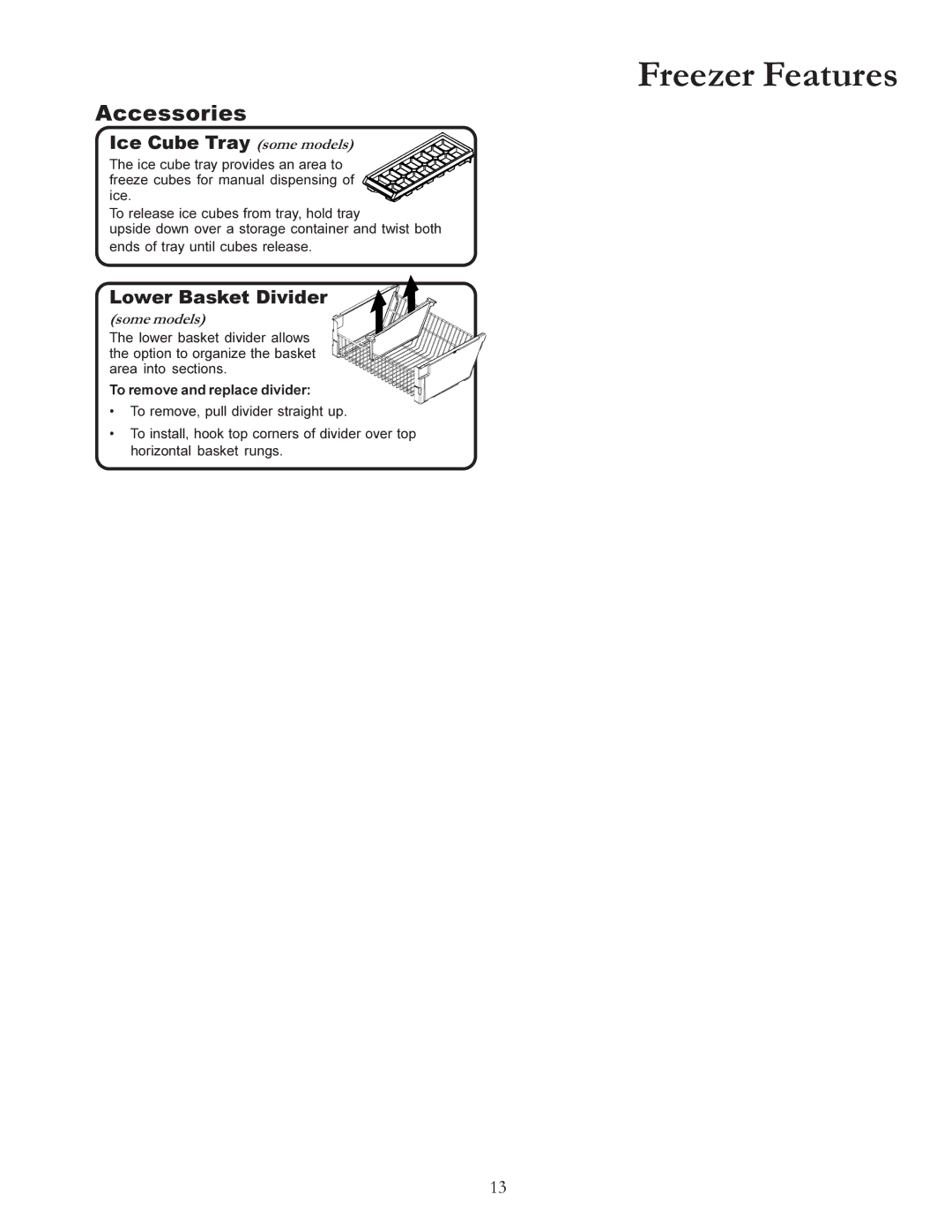 Amana W10175445A owner manual Ice Cube Tray some models, Lower Basket Divider, Some models 