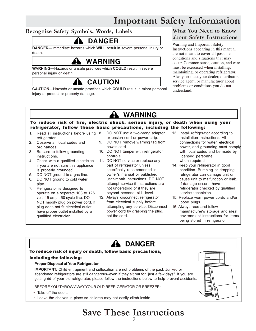 Amana W10175445A owner manual Important Safety Information, Recognize Safety Symbols, Words, Labels 