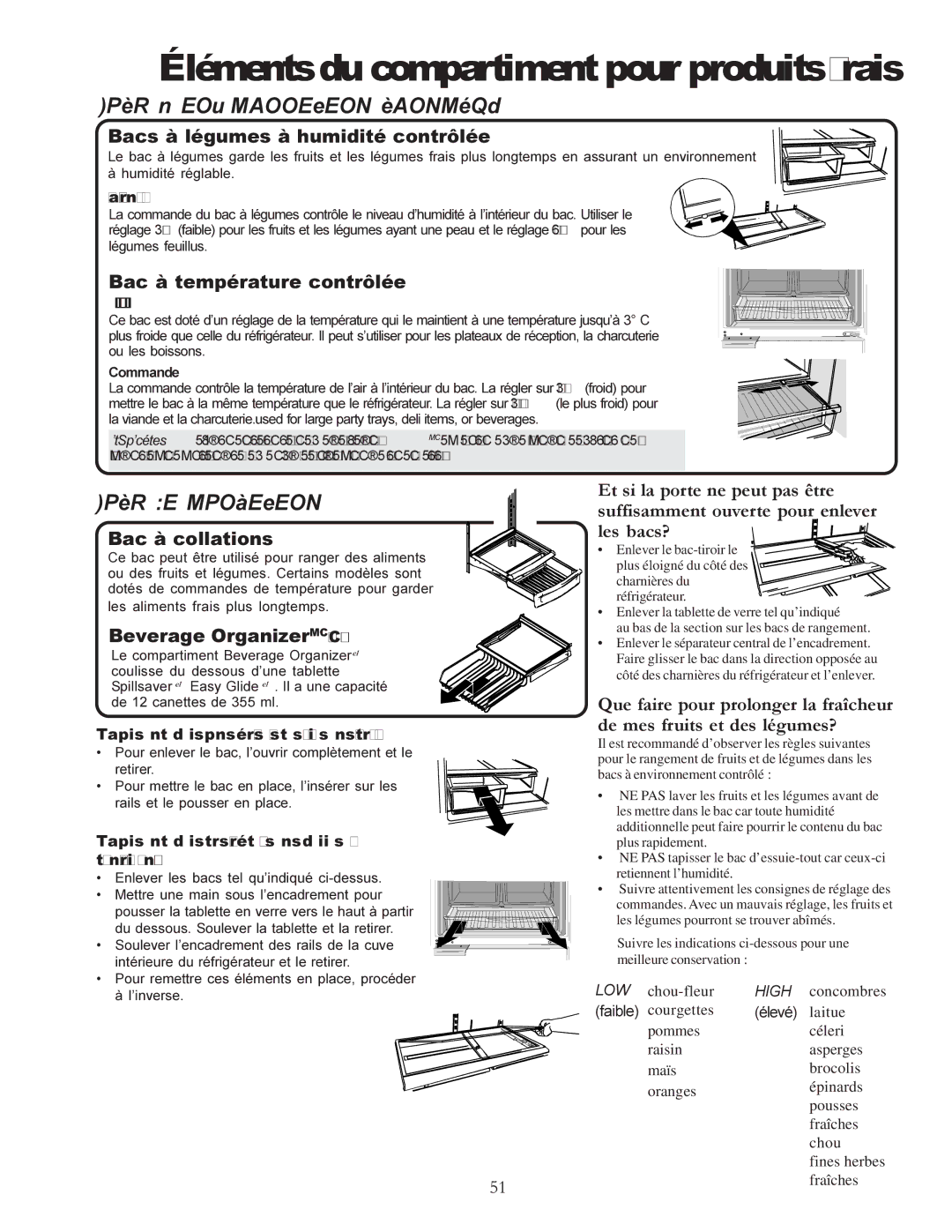 Amana W10175445A owner manual Bacs à environnement contrôlé, Bacs de rangement 