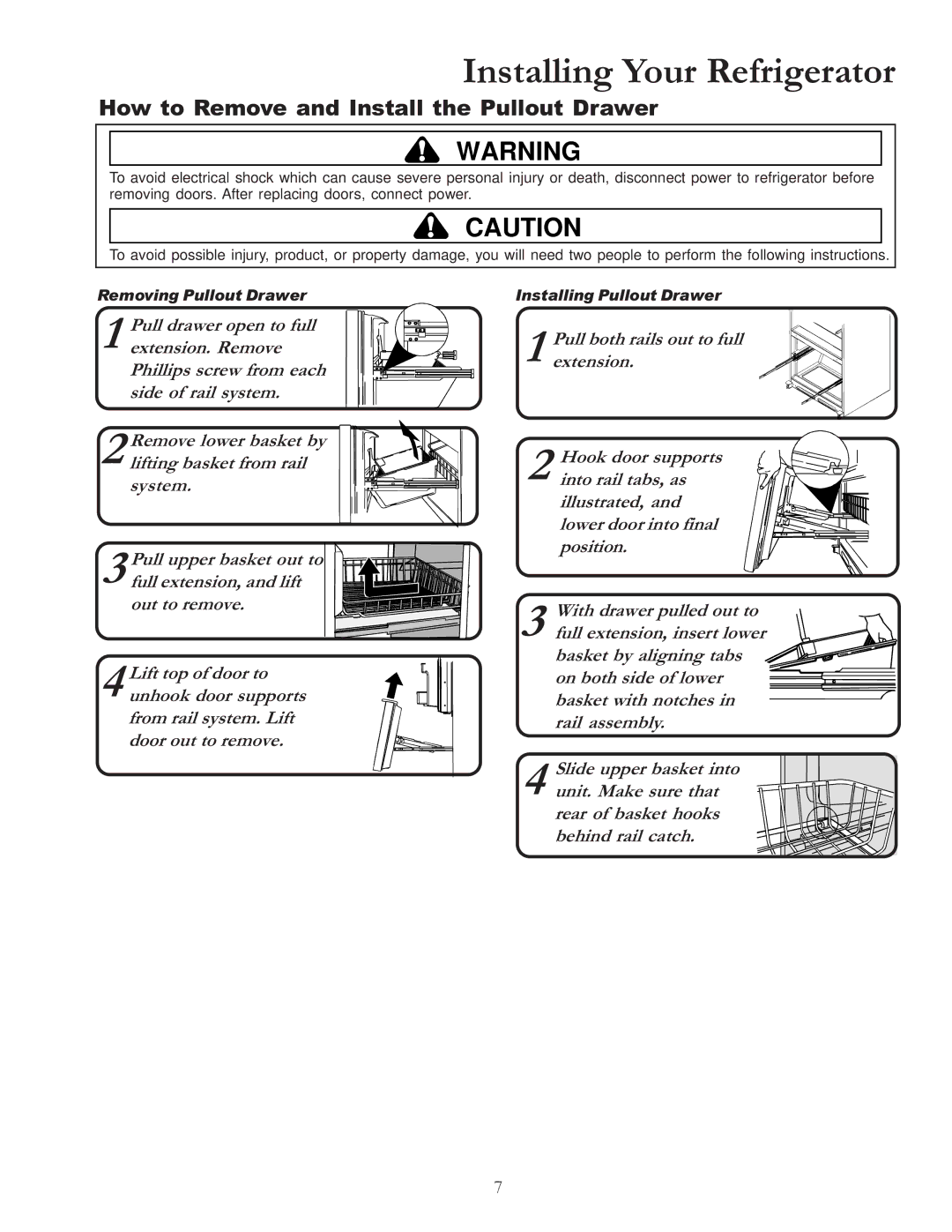 Amana W10175445A owner manual How to Remove and Install the Pullout Drawer 