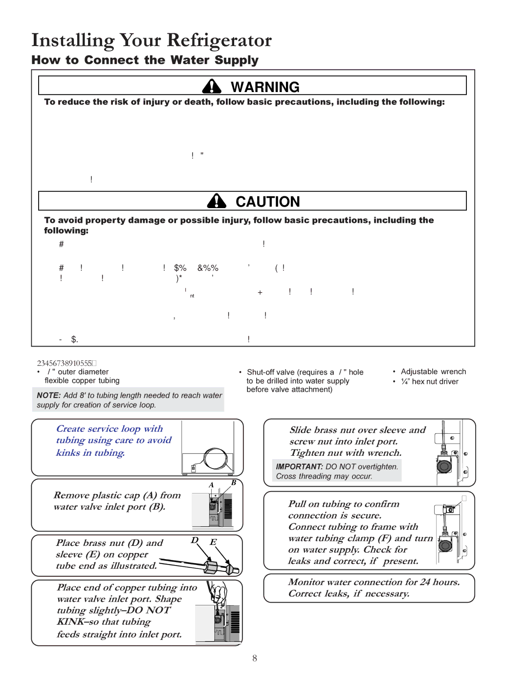 Amana W10175445A owner manual How to Connect the Water Supply, Materials Needed 