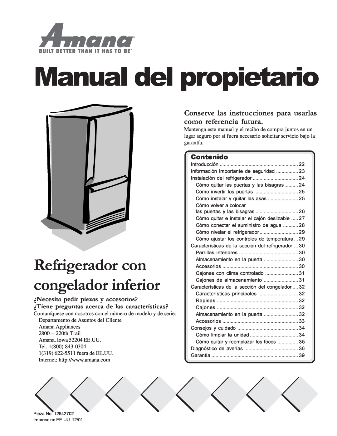 Amana W10175445A Manual del propietario, Refrigerador con congelador inferior, ¿Necesita pedir piezas y accesorios? 