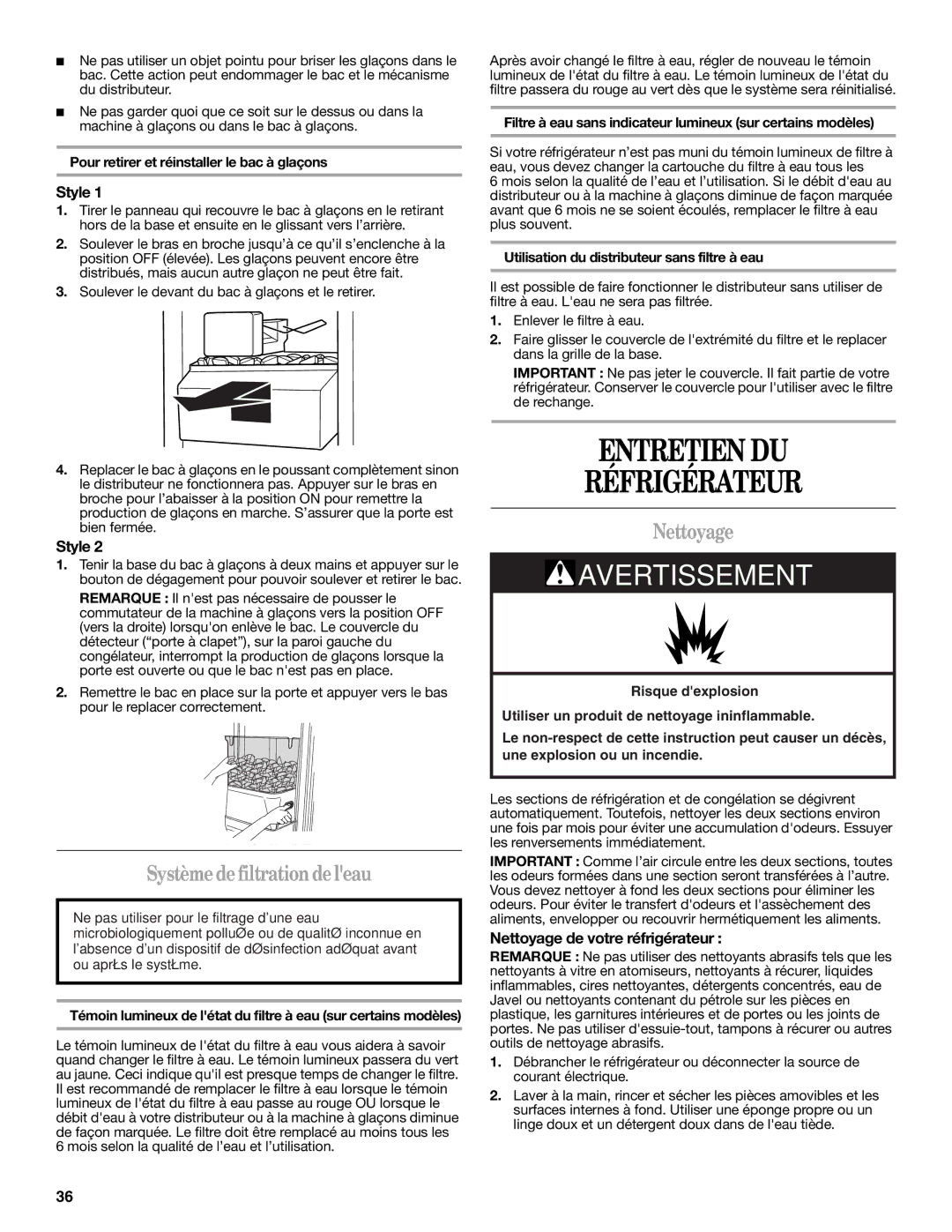 Amana W10180388A Entretien DU Réfrigérateur, Système de filtrationde leau, Nettoyage de votre réfrigérateur 