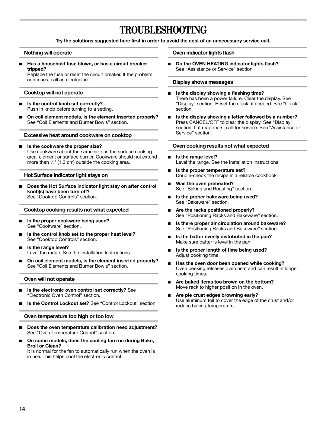 Amana W10180837A manual Troubleshooting 