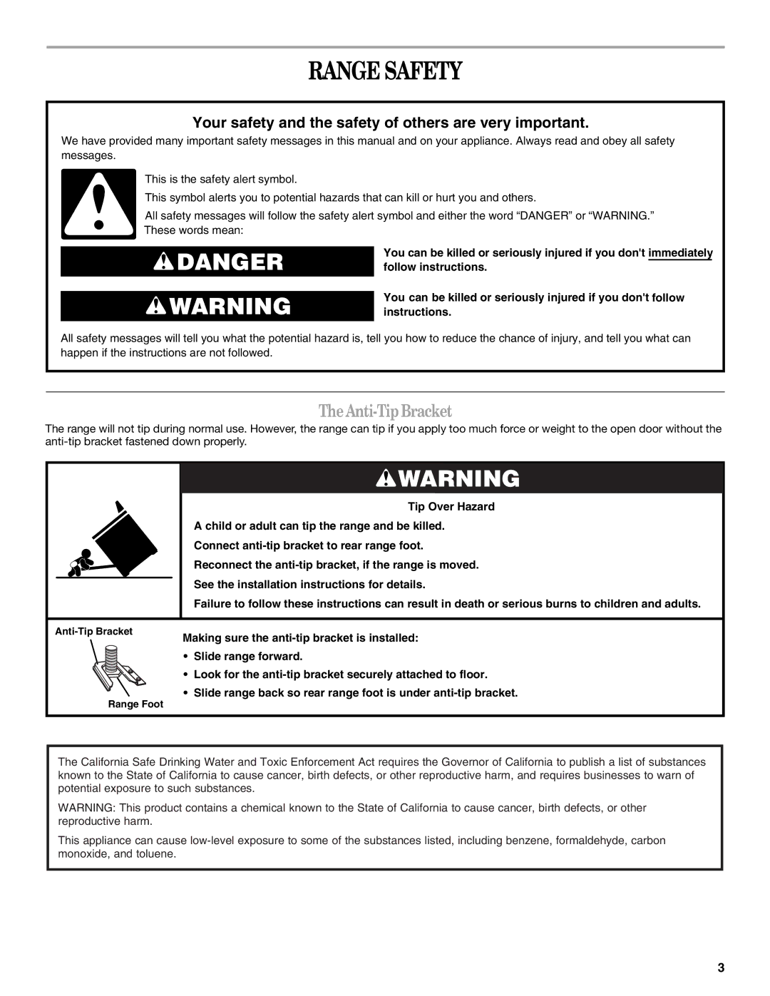 Amana W10180837A manual Range Safety, TheAnti-TipBracket 