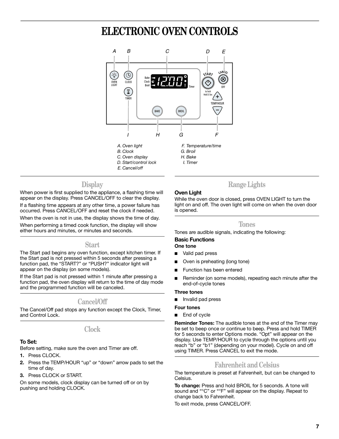 Amana W10180837A manual Electronic Oven Controls 