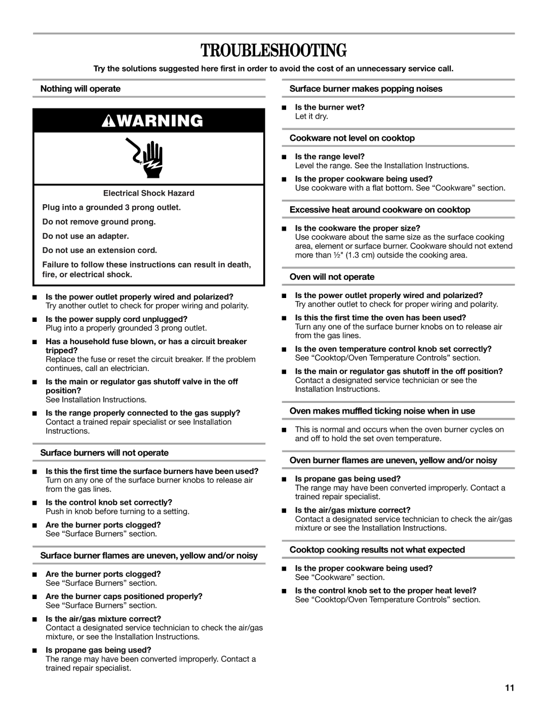 Amana W10181330A manual Troubleshooting 