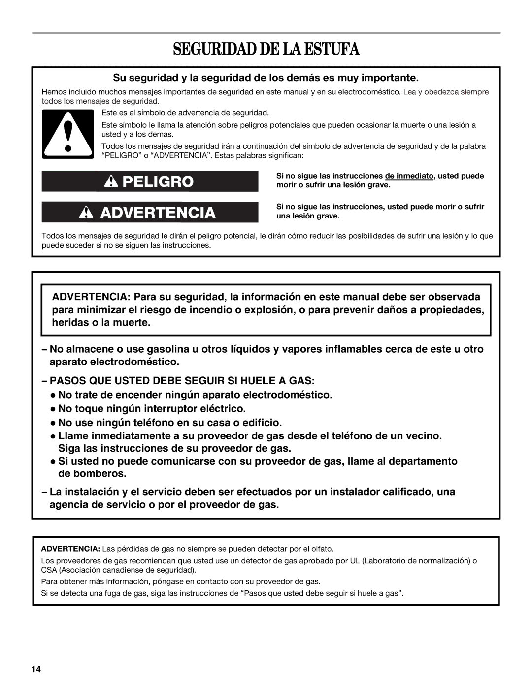 Amana W10181330A manual Seguridad DE LA Estufa, Su seguridad y la seguridad de los demás es muy importante 