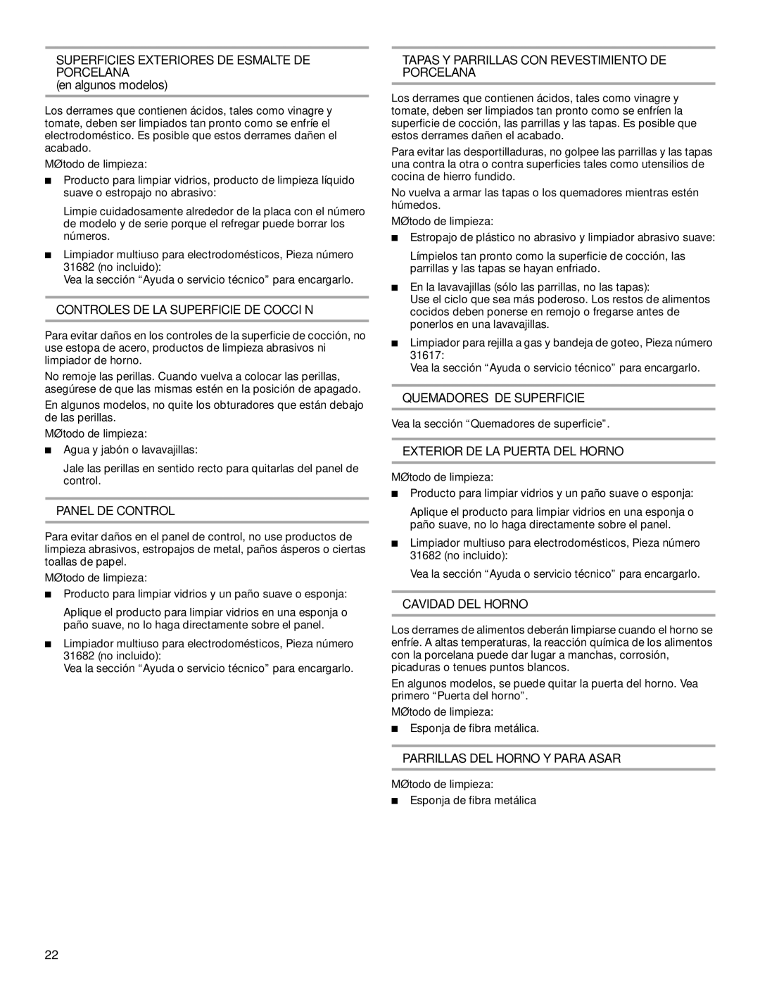 Amana W10181330A Superficies Exteriores DE Esmalte DE Porcelana, Controles DE LA Superficie DE Cocción, Panel DE Control 