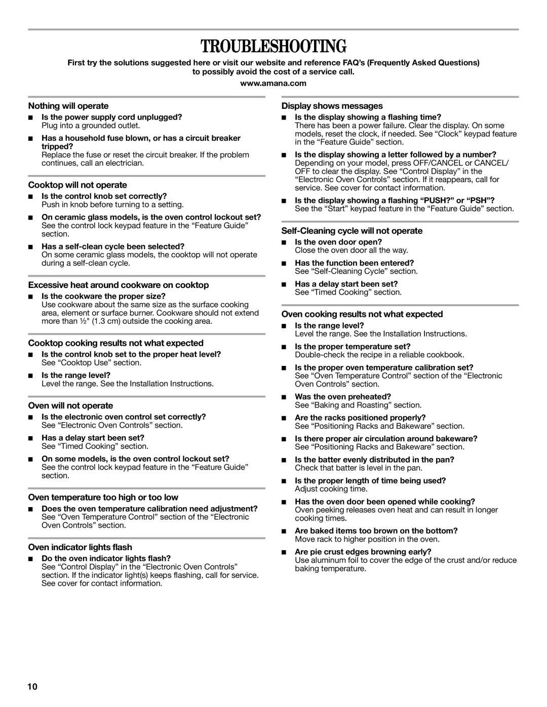 Amana W10196164B warranty Troubleshooting 