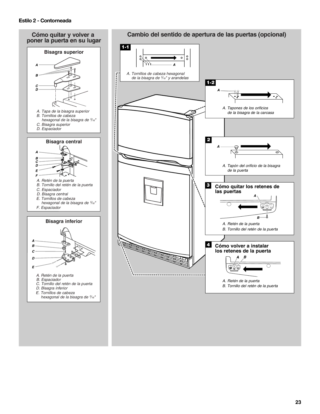 Amana W10211588A, W10211609A installation instructions Cómo quitar y volver a poner la puerta en su lugar 