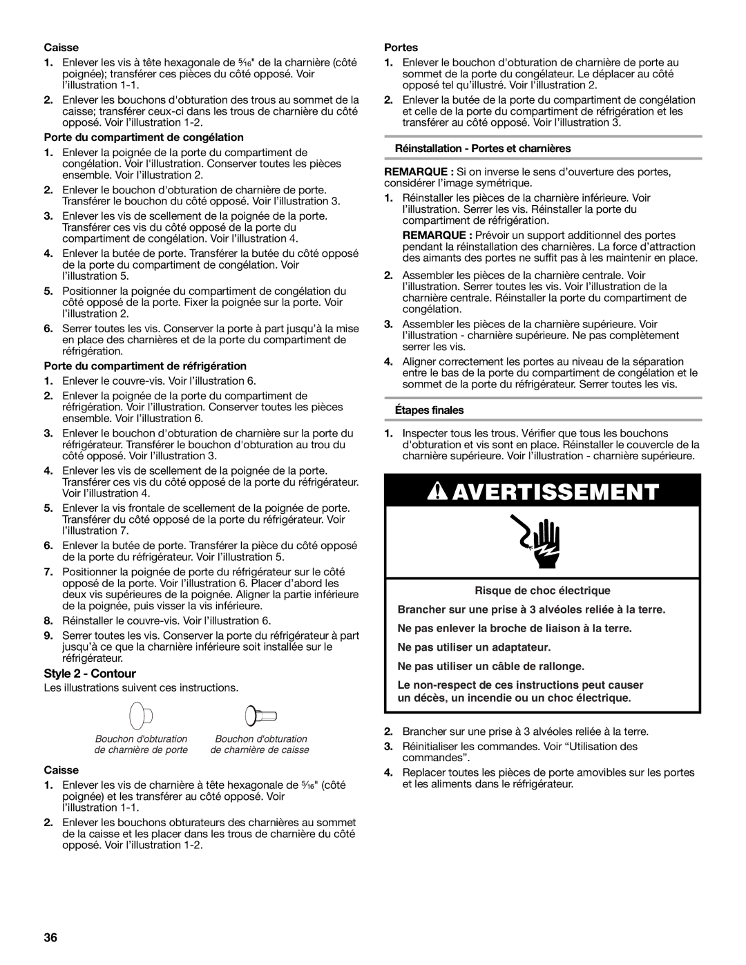 Amana W10211609A, W10211588A installation instructions Style 2 Contour 